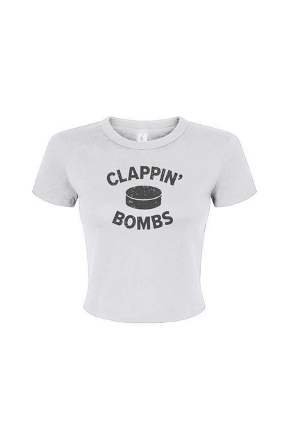 Barn Babe Clappin' Bombs Puck Baby Tee White | Barn Garb Hockey Threads