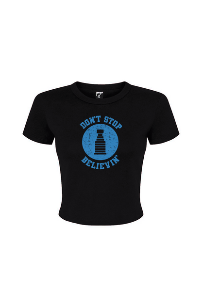 Barn Babe Don't Stop Believin' Baby Tee Black | Barn Garb Hockey Threads