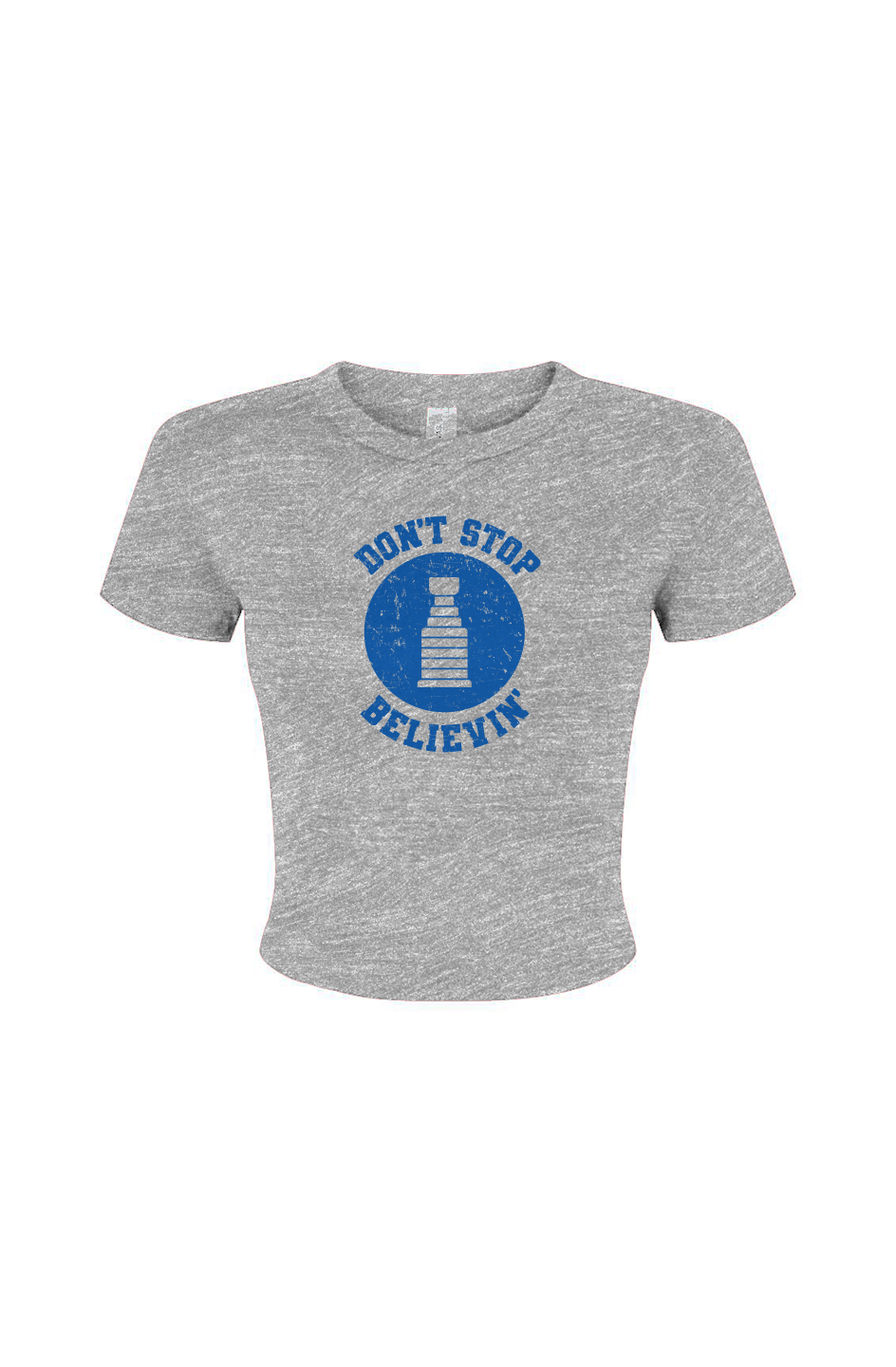 Barn Babe Don't Stop Believin' Baby Tee Grey | Barn Garb Hockey Threads