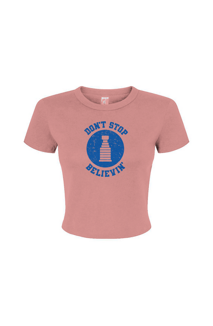 Barn Babe Don't Stop Believin' Baby Tee Pink | Barn Garb Hockey Threads
