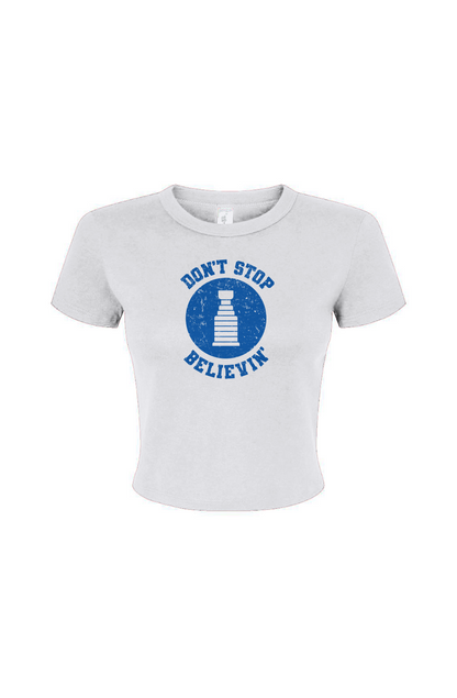 Barn Babe Don't Stop Believin' Baby Tee White | Barn Garb Hockey Threads