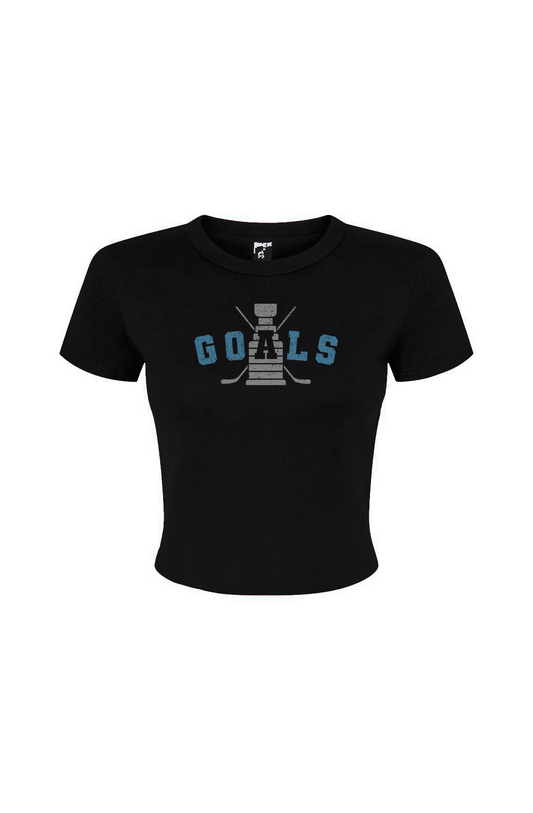 Barn Babe Goals Crossed Sticks Baby Tee Black | Barn Garb Hockey Threads