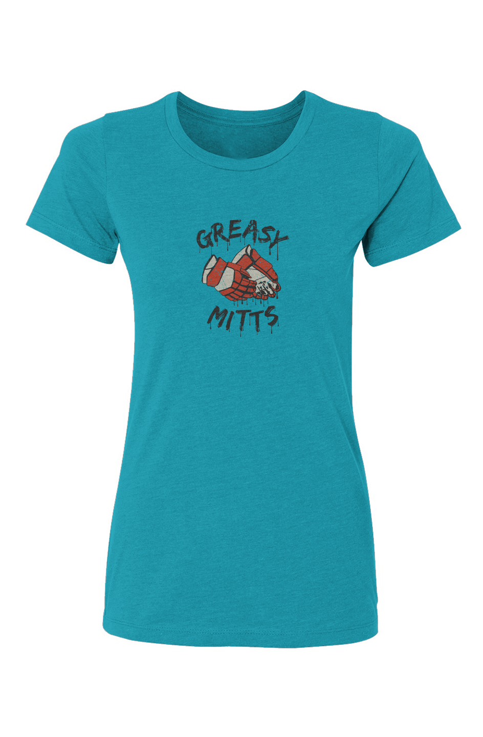 Barn Babe Greasy Mitts Tee Turquoise Blue | Barn Garb Hockey Threads