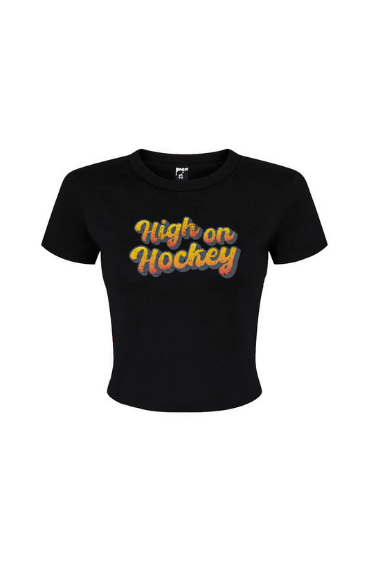 Barn Babe High on Hockey Baby Tee Black | Barn Garb Hockey Threads