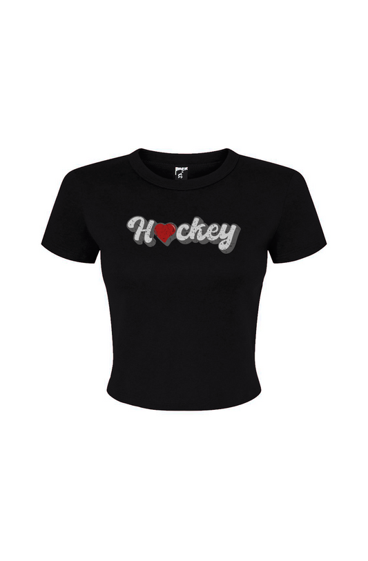 Barn Babe Hockey Heart Baby Tee Black | Barn Garb Hockey Threads