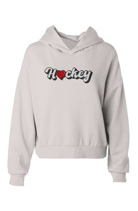 Barn Babe Hockey Heart Hip-Height Hoodie Bone | Barn Garb Hockey Threads