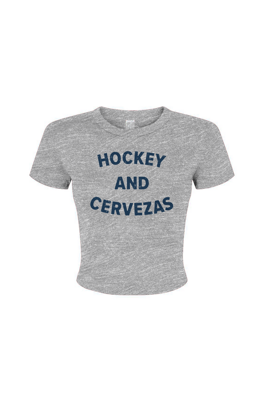 Barn Babe Hockey and Cervezas Baby Tee Grey | Barn Garb Hockey Threads