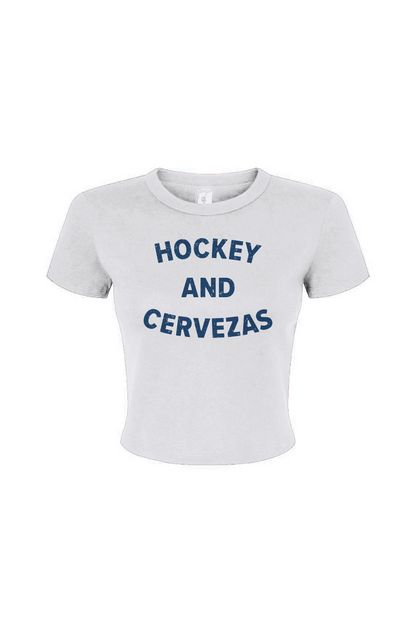 Barn Babe Hockey and Cervezas Baby Tee White | Barn Garb Hockey Threads