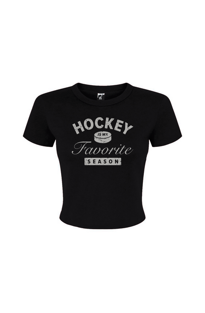 Barn Babe Hockey is My Favorite Season Baby Tee Black | Barn Garb Hockey Threads