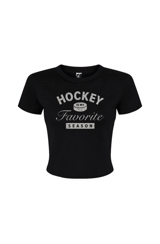 Barn Babe Hockey is My Favorite Season Baby Tee Black | Barn Garb Hockey Threads