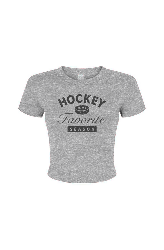 Barn Babe Hockey is My Favorite Season Baby Tee Grey | Barn Garb Hockey Threads