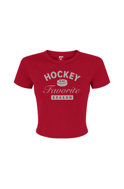 Barn Babe Hockey is My Favorite Season Baby Tee Red | Barn Garb Hockey Threads