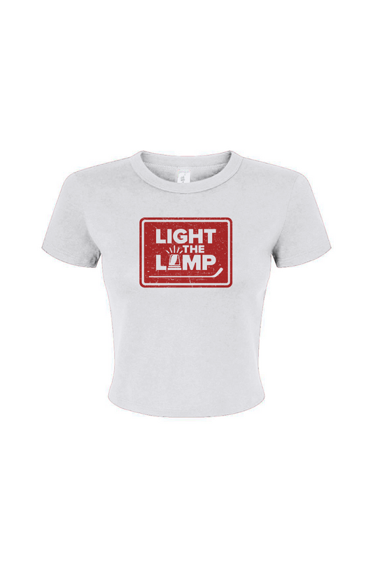 Barn Babe Light the Lamp Badge Baby Tee White | Barn Garb Hockey Threads