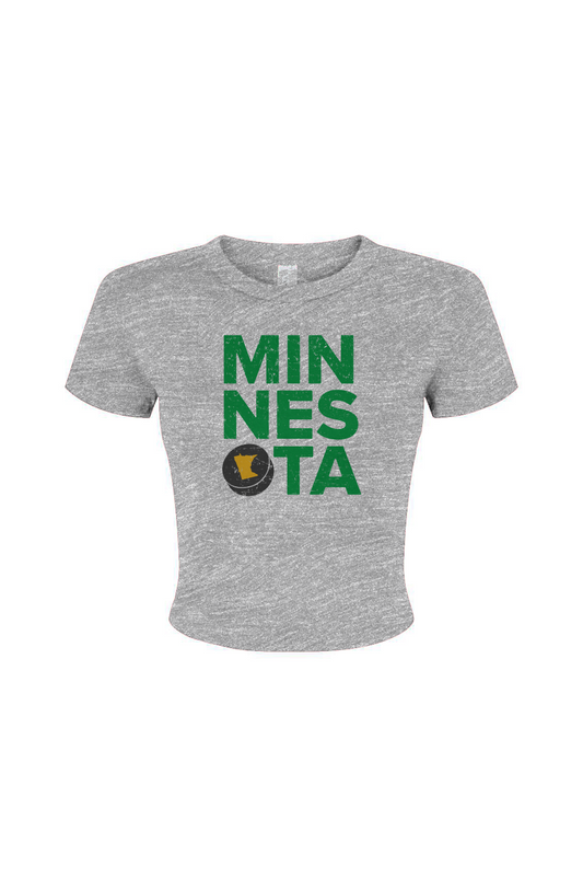 Barn Babe Minnesota Puck Baby Tee Grey | Barn Garb Hockey Threads