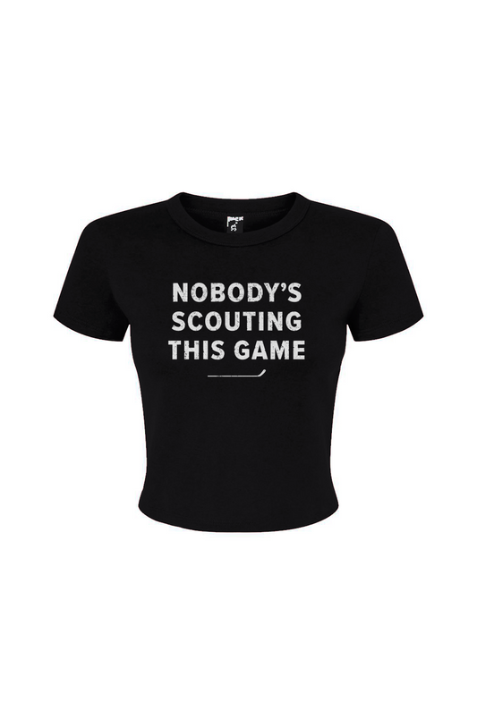 Barn Babe Nobody's Scouting This Game Baby Tee Black | Barn Garb Hockey Threads