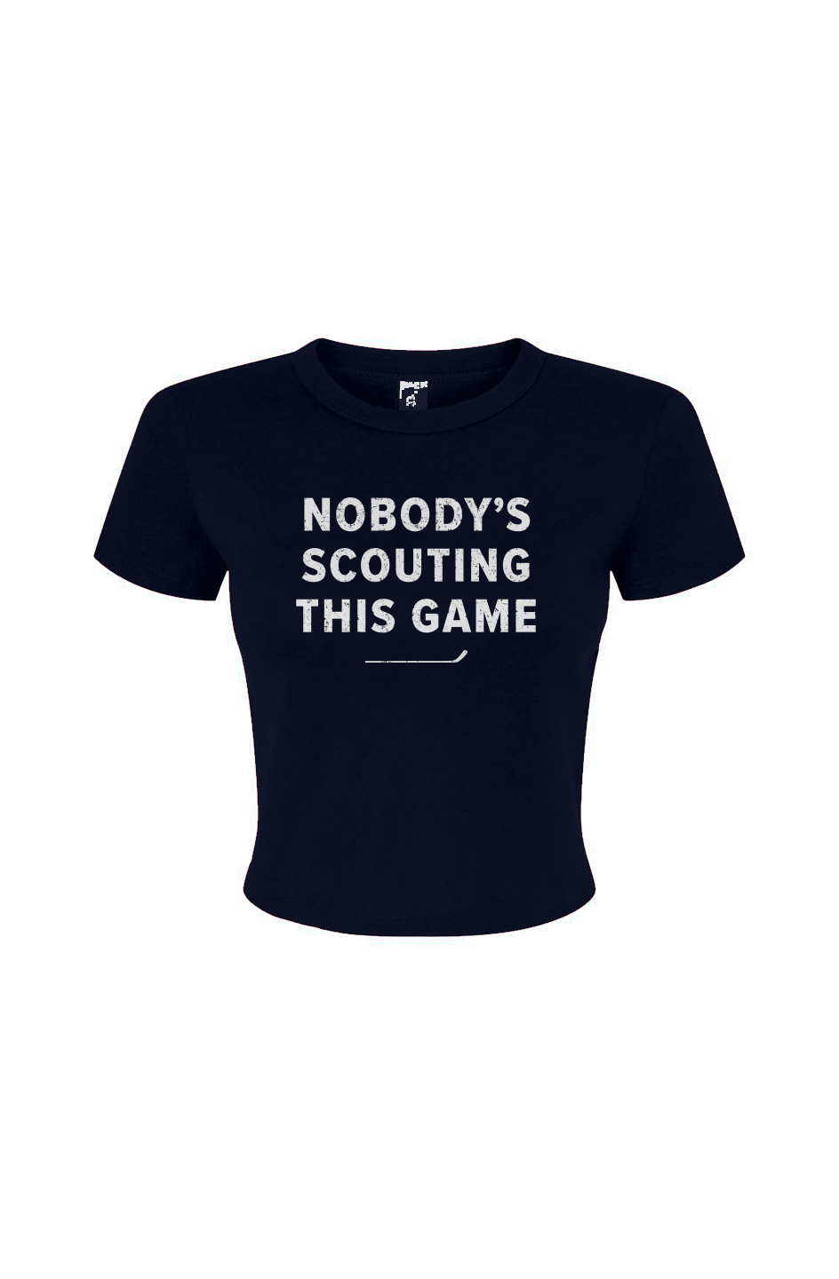 Barn Babe Nobody's Scouting This Game Baby Tee Navy Blue | Barn Garb Hockey Threads