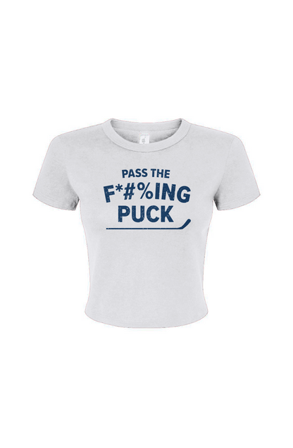 Barn Babe Pass the F*#%ing Puck Baby Tee White | Barn Garb Hockey Threads