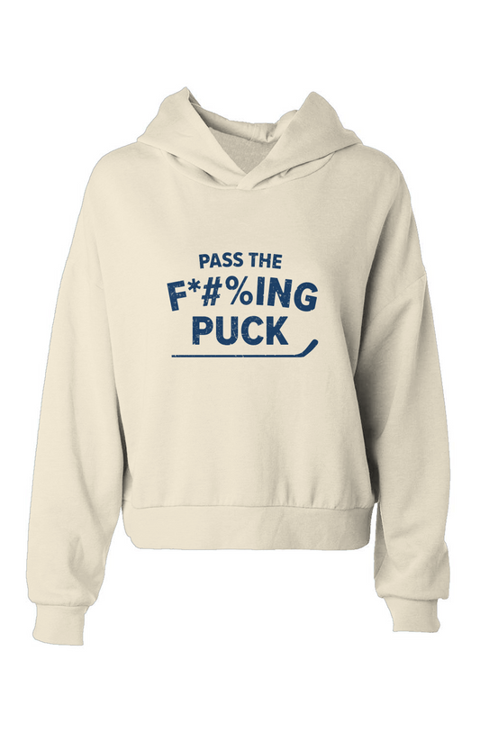Barn Babe Pass the F*#%ing Puck Hip-Height Hoodie Bone | Barn Garb Hockey Threads