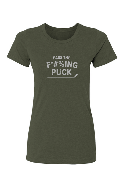 Barn Babe Pass the F*#%ing Puck Tee Military Green | Barn Garb Hockey Threads