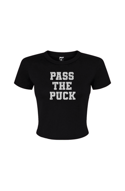 Barn Babe Pass the Puck Baby Tee Black | Barn Garb Hockey Threads