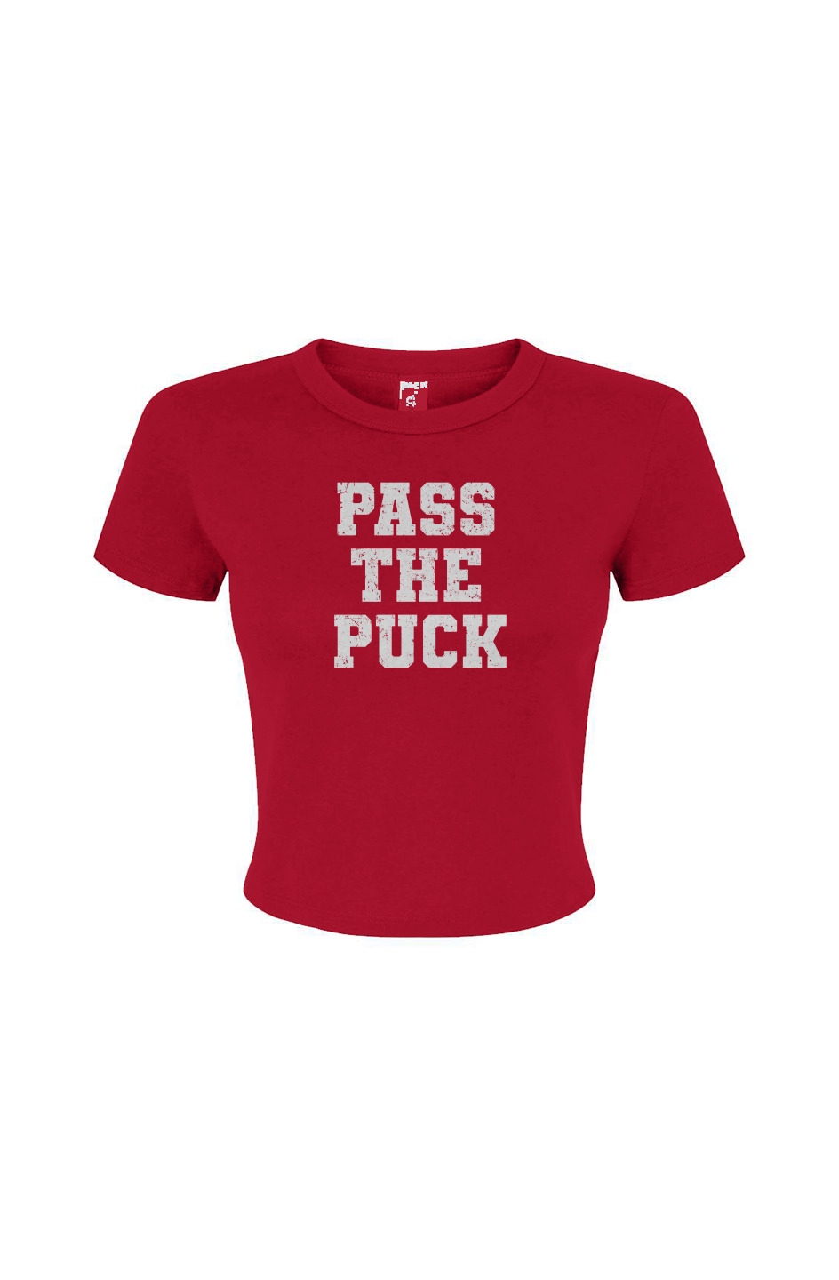 Barn Babe Pass the Puck Baby Tee Red | Barn Garb Hockey Threads