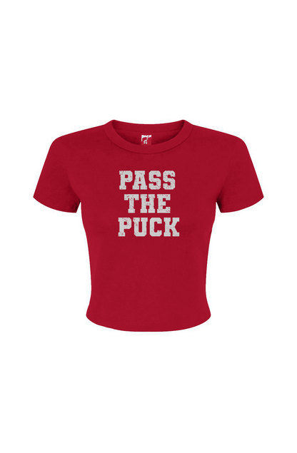 Barn Babe Pass the Puck Baby Tee Red | Barn Garb Hockey Threads