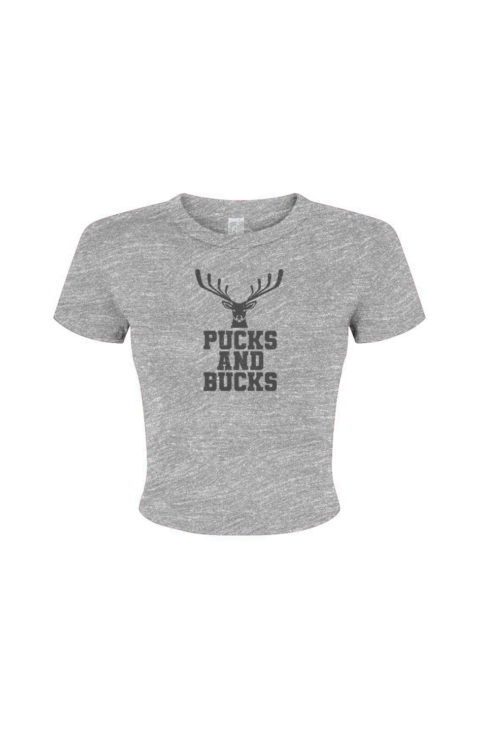Barn Babe Pucks And Bucks Stacked Baby Tee Grey | Barn Garb Hockey Threads