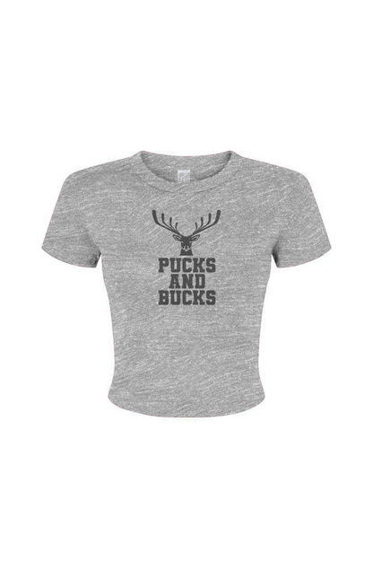Barn Babe Pucks And Bucks Stacked Baby Tee Grey | Barn Garb Hockey Threads