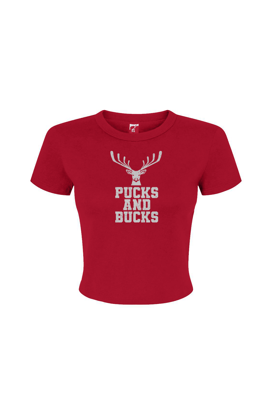 Barn Babe Pucks And Bucks Stacked Baby Tee Red | Barn Garb Hockey Threads