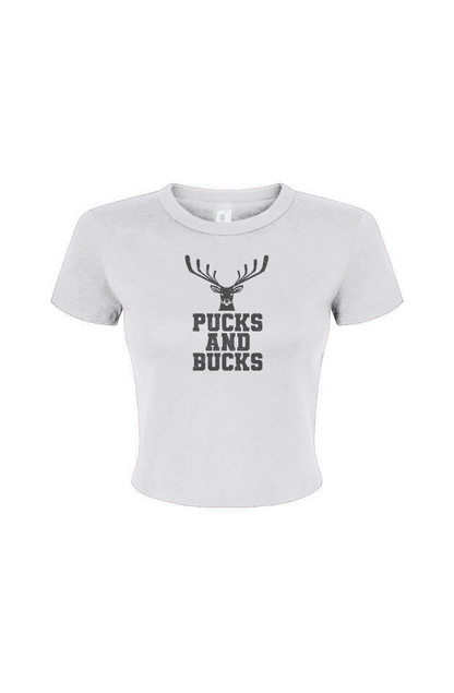 Barn Babe Pucks And Bucks Stacked Baby Tee White | Barn Garb Hockey Threads