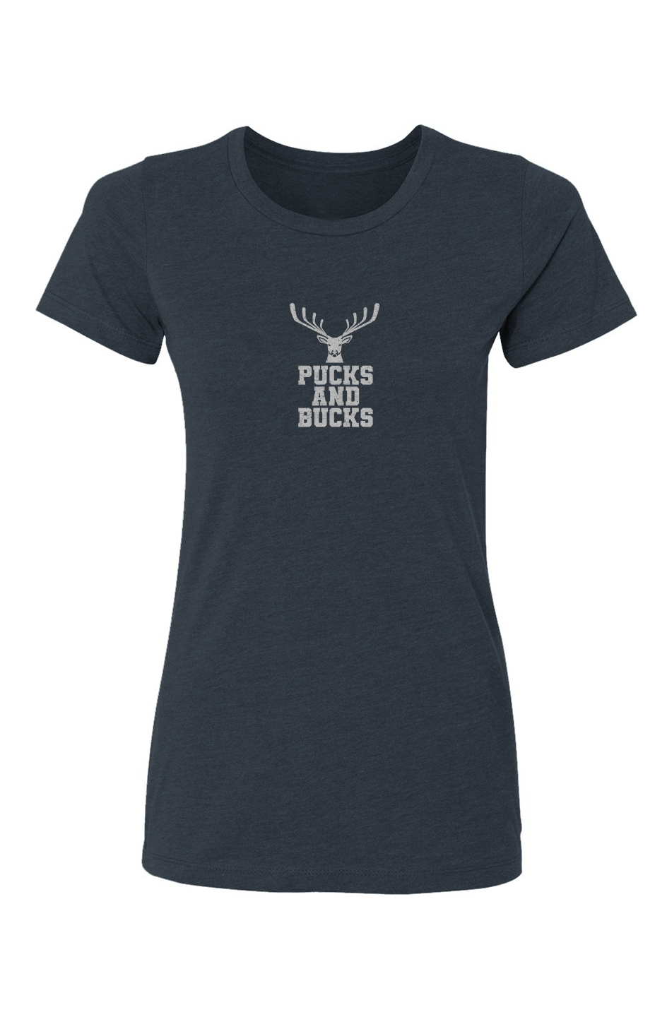 Barn Babe Pucks And Bucks Stacked Tee Navy Blue | Barn Garb Hockey Threads
