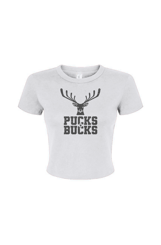 Barn Babe Pucks N Bucks Baby Tee White | Barn Garb Hockey Threads