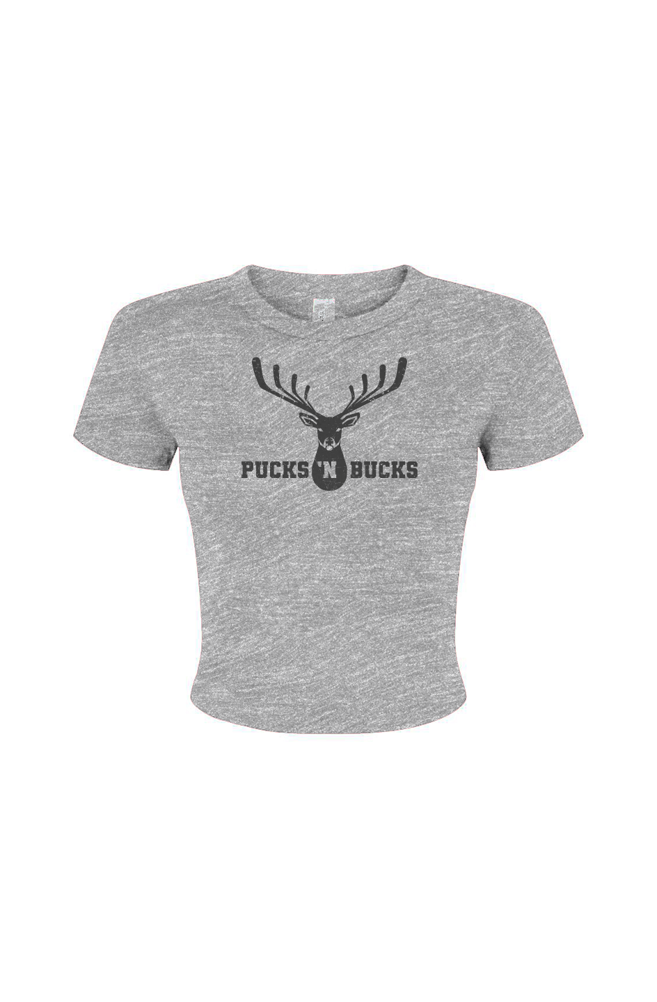 Barn Babe Pucks N Bucks Crest Baby Tee Grey | Barn Garb Hockey Threads
