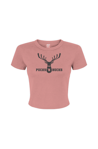 Barn Babe Pucks N Bucks Crest Baby Tee Pink | Barn Garb Hockey Threads