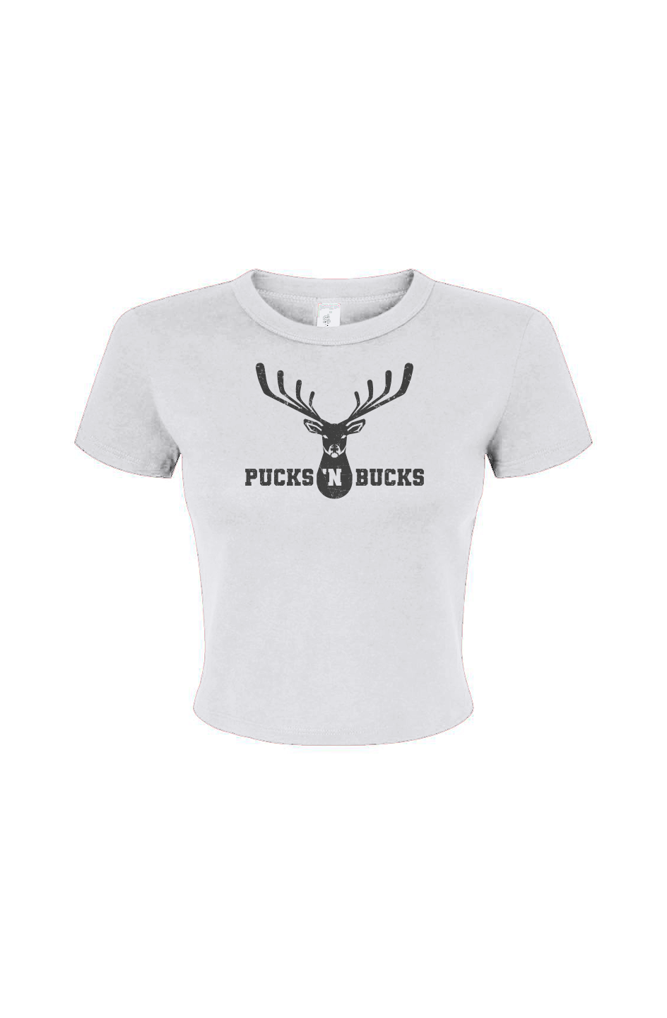 Barn Babe Pucks N Bucks Crest Baby Tee White | Barn Garb Hockey Threads