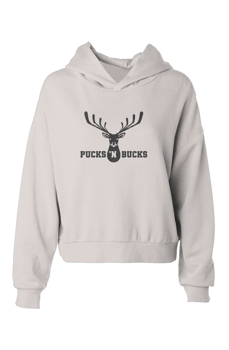 Barn Babe Pucks N Bucks Crest Hip-Height Hoodie Vintage Bone | Barn Garb Hockey Threads