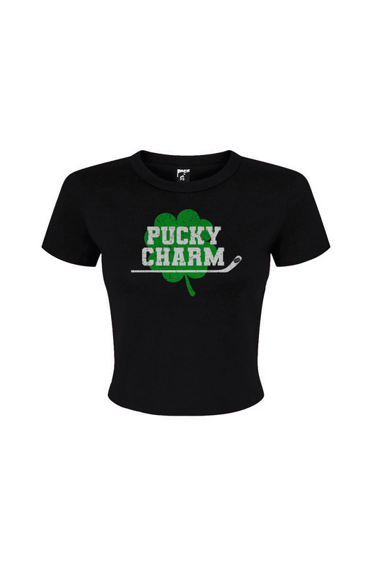 Barn Babe Pucky Charm Baby Tee Black | Barn Garb Hockey Threads