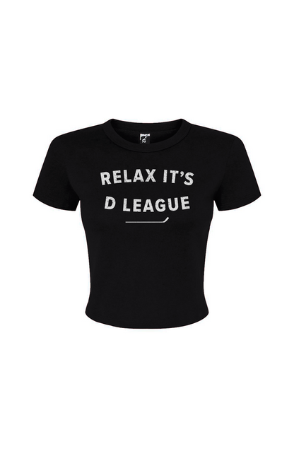 Barn Babe Relax it's D League Baby Tee Black | Barn Garb Hockey Threads
