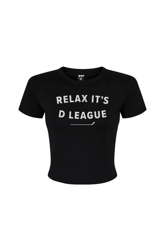 Barn Babe Relax it's D League Baby Tee Black | Barn Garb Hockey Threads