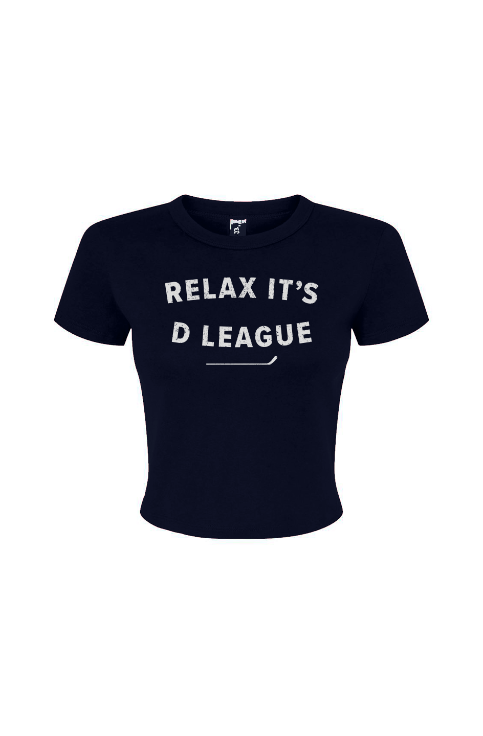 Barn Babe Relax it's D League Baby Tee Navy Blue | Barn Garb Hockey Threads