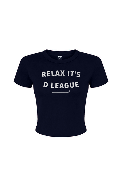 Barn Babe Relax it's D League Baby Tee Navy Blue | Barn Garb Hockey Threads