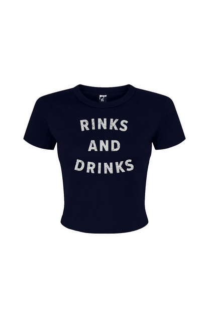 Barn Babe Rinks and Drinks Baby Tee Navy Blue | Barn Garb Hockey Threads
