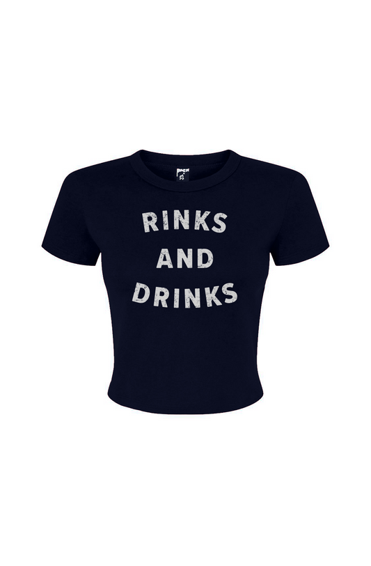 Barn Babe Rinks and Drinks Baby Tee Navy Blue | Barn Garb Hockey Threads