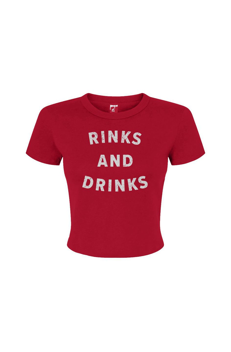 Barn Babe Rinks and Drinks Baby Tee Red | Barn Garb Hockey Threads