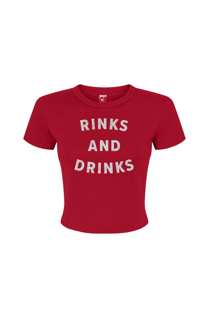 Barn Babe Rinks and Drinks Baby Tee Red | Barn Garb Hockey Threads