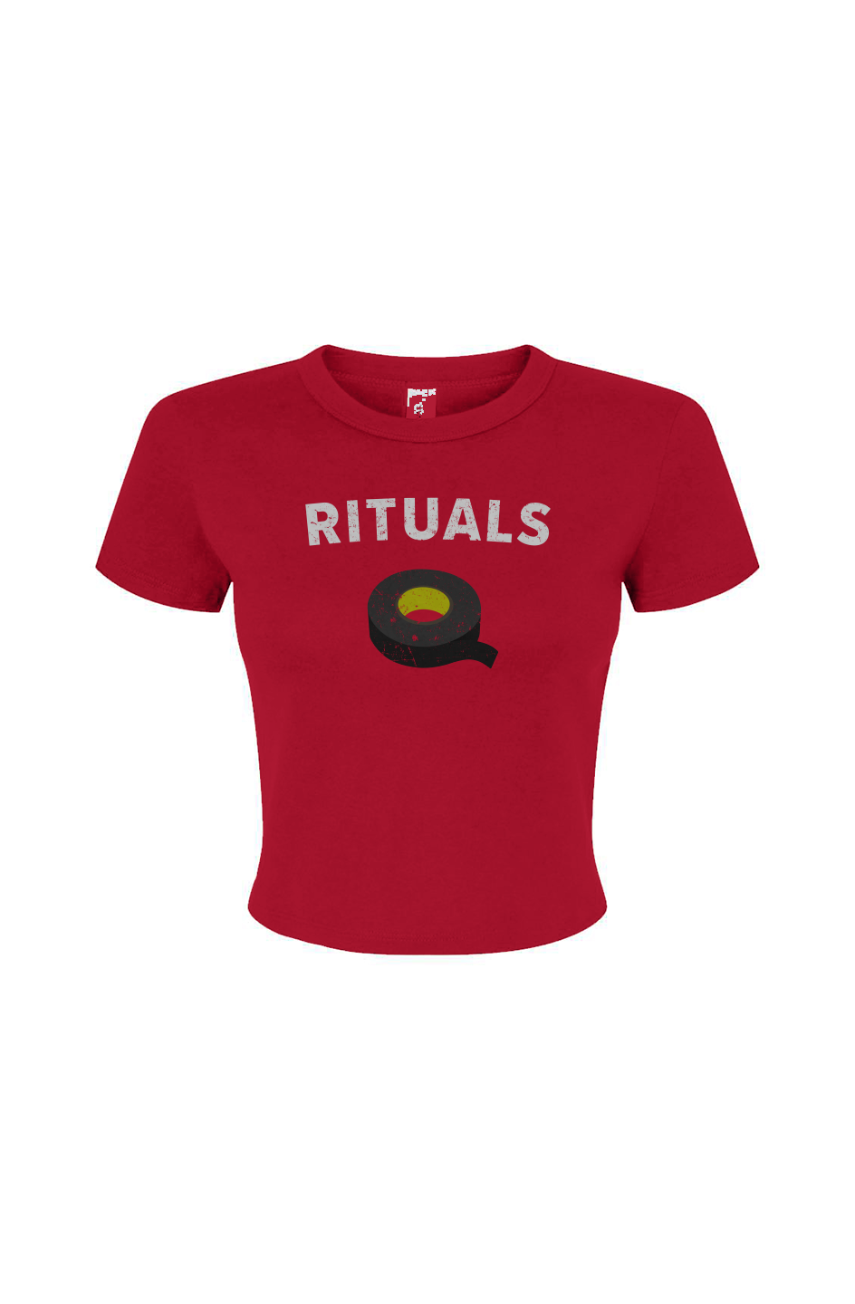 Barn Babe Rituals Black Tape Baby Tee Red | Barn Garb Hockey Threads