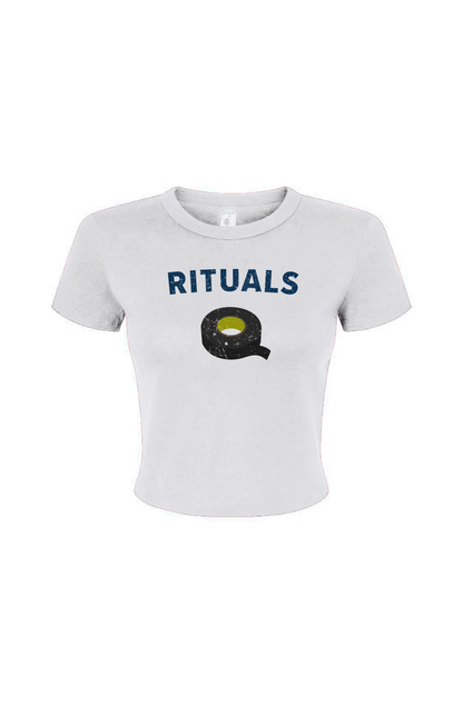 Barn Babe Rituals Black Tape Baby Tee White | Barn Garb Hockey Threads