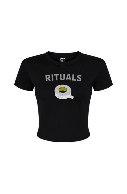 Barn Babe Rituals White Tape Baby Tee Black | Barn Garb Hockey Threads