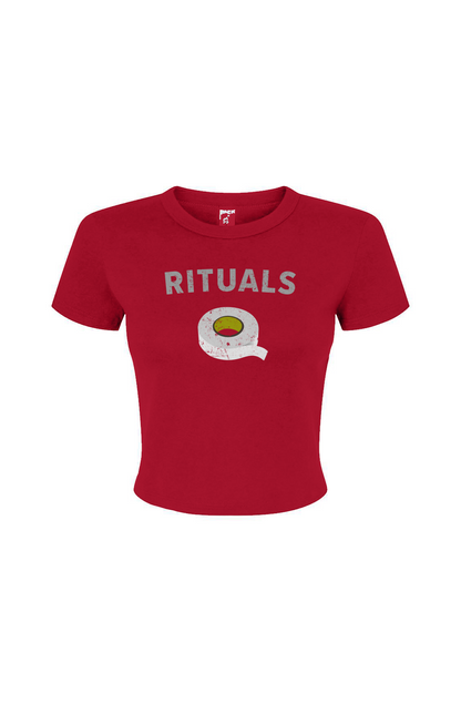 Barn Babe Rituals White Tape Baby Tee Red | Barn Garb Hockey Threads