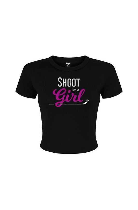 Barn Babe Shoot Like A Girl Baby Tee Black | Barn Garb Hockey Threads
